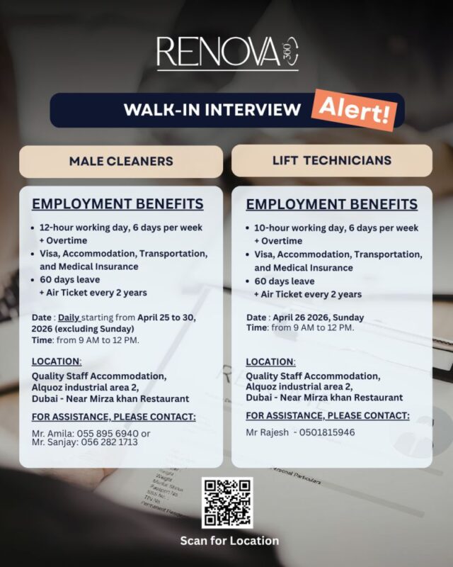 Renova 360 Contracting Walk in Interview Poster