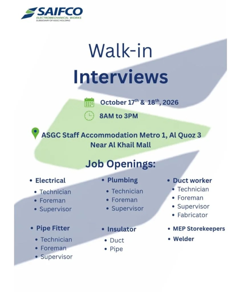 Saifco Electromechanical Walk in Interview Poster
