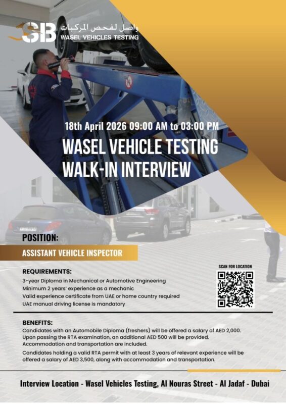 Wasel Vehicles Testing Walk in Interview Poster
