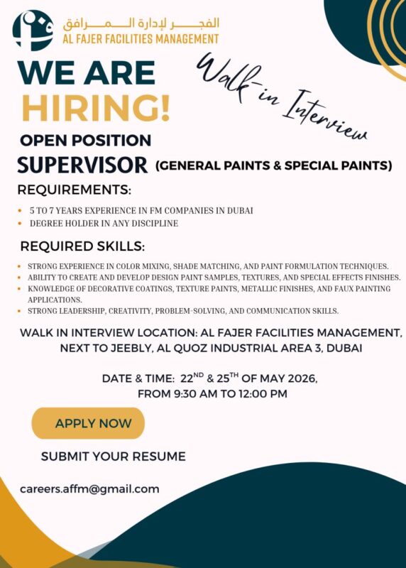 Al Fajer Facilities Walk in Interview Poster