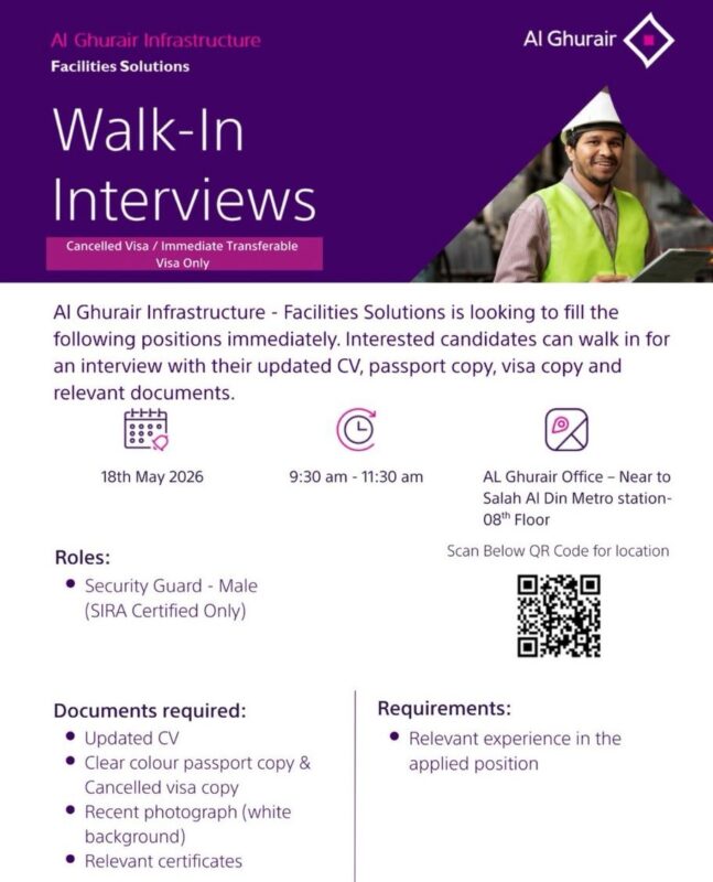 Al Ghurair Infrastructure Walk in Interview Poster