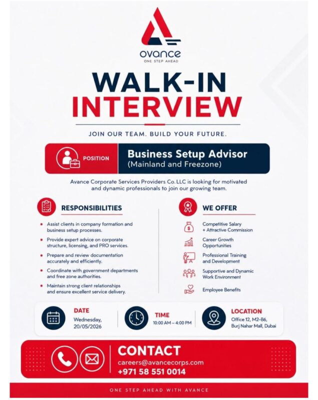 Avance Corporate Walk in Interview Poster