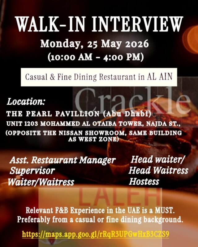 Casual & Fine Dining Restaurant Walk in Interview Poster
