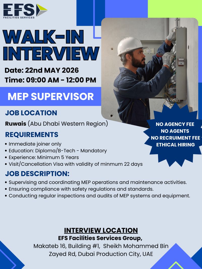 EFS Facilities Walk in Interview Poster