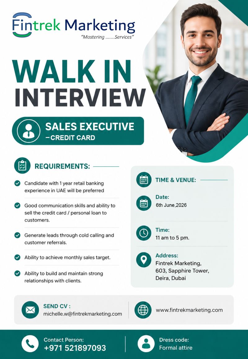 Fintrek Marketing Walk in Interview Poster