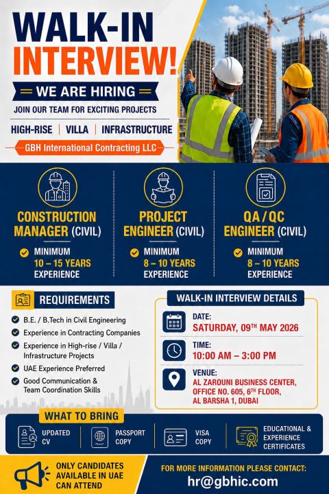 GBH International Contracting Walk in Interview Poster