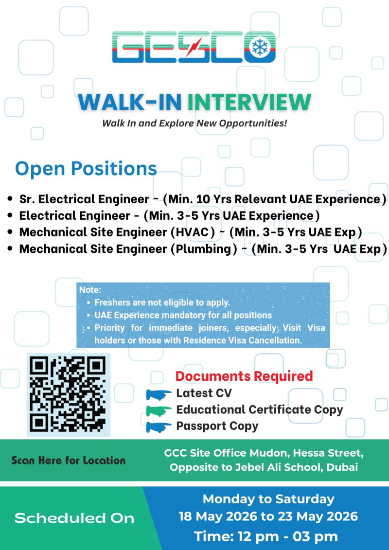 GESCO Walk in Interview in Dubai 16 GESCO Walk in Interview Poster