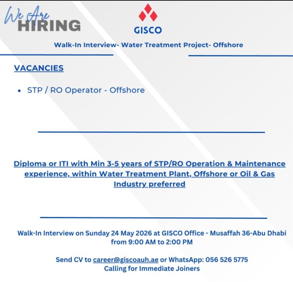 GISCO Walk in Interview Poster