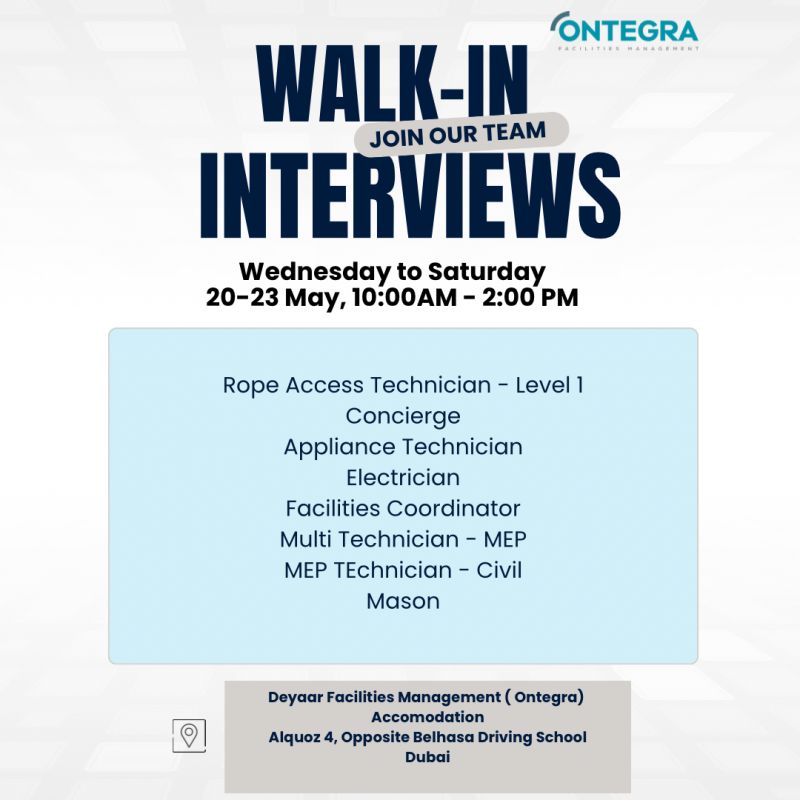 Ontegra Walk in Interview in Dubai 20 Ontegra Walk in Interview Poster