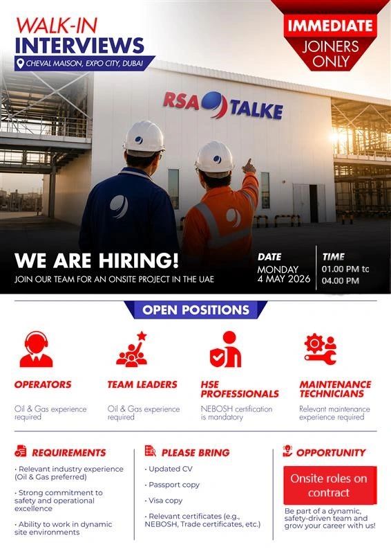 RSA-TALKE Walk in Interview Poster