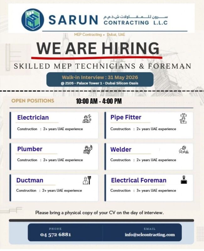 Sarun Contracting Walk in Interview poster