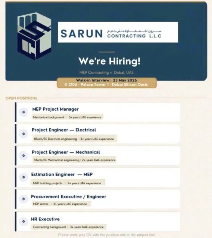 Sarun Contracting Walk in Interview Poster