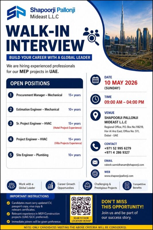 Shapoorji Pallonji Mideast Walk in Interview Poster