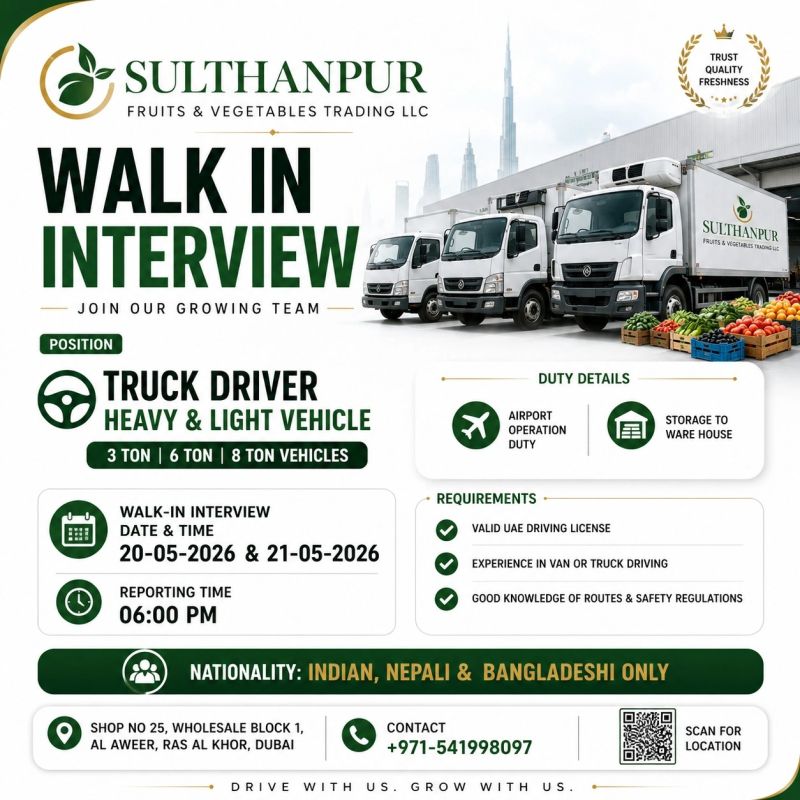 Sulthanpur Fruits & Vegetable Trading Walk in Interview Poster