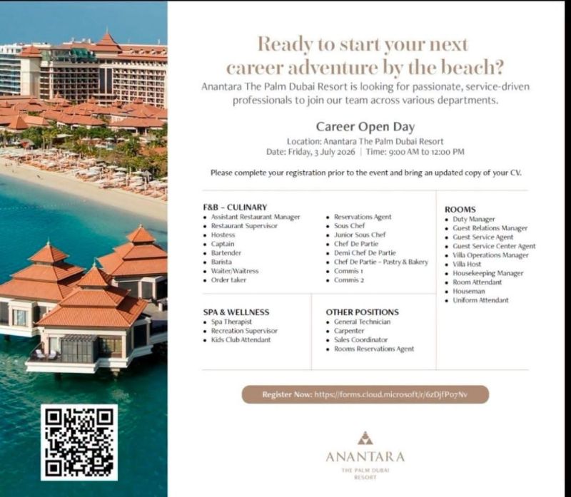 Anantara The Palm Dubai Resort Career Open Day Poster