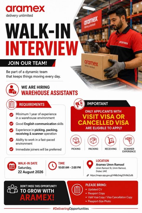Aramex Walk in Interview Poster