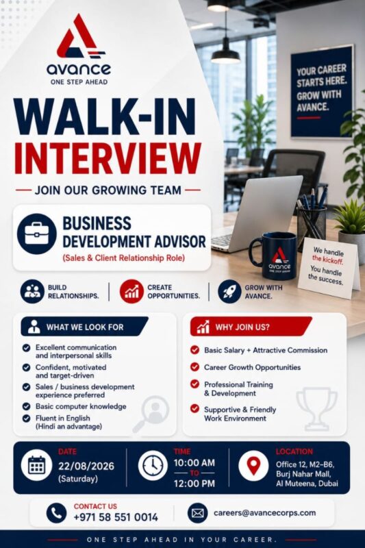 Avance Corporate Walk in Interview Poster