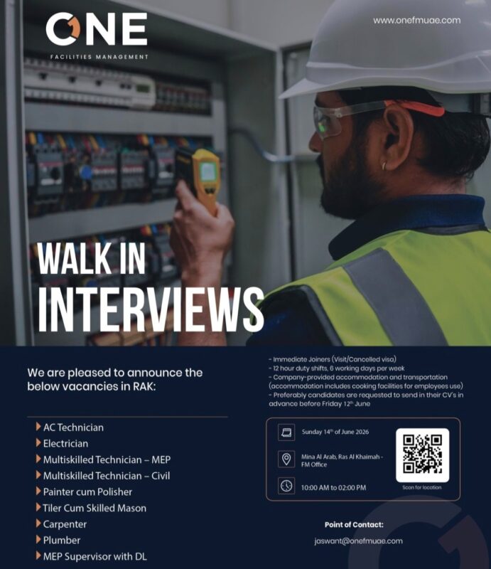 One Facility Management Walk in Interview Poster