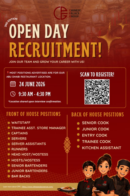 Chinese Palace Group Open Day Recruitment Poster