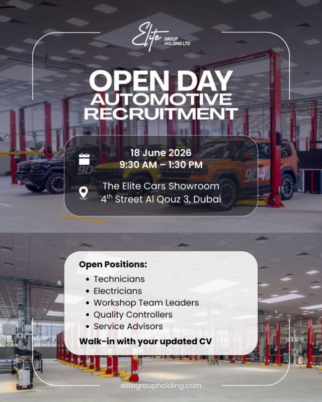Elite Group Open Day Automotive Recruitment Poster