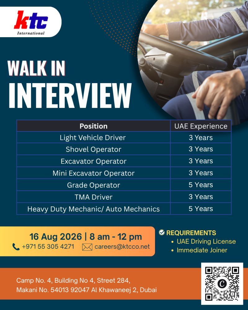 KTC International Walk in Interview in Dubai