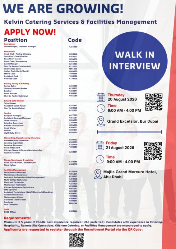 Kelvin Catering Walk in Interview Poster