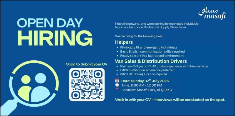 Masafi Open Day Hiring Poster