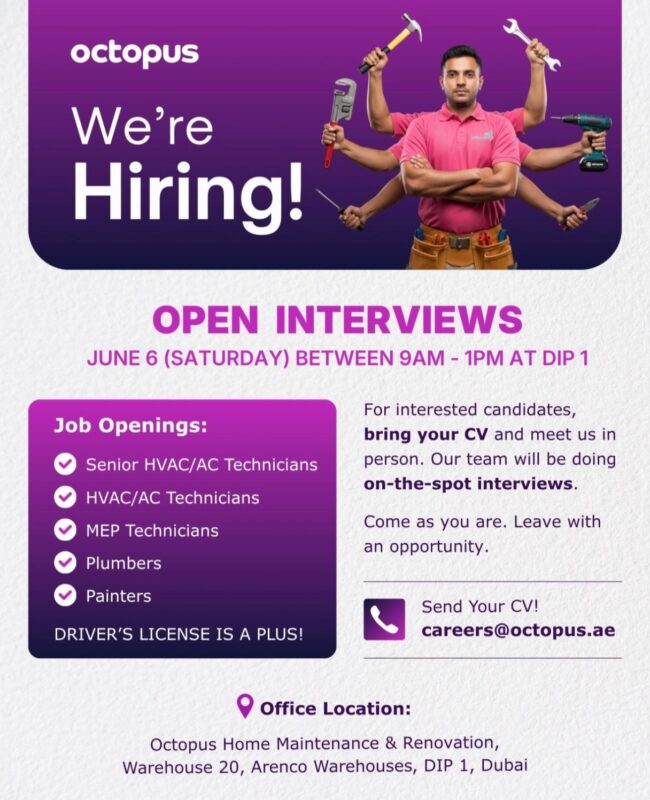 Octopus Home Maintenance Open Interview Poster