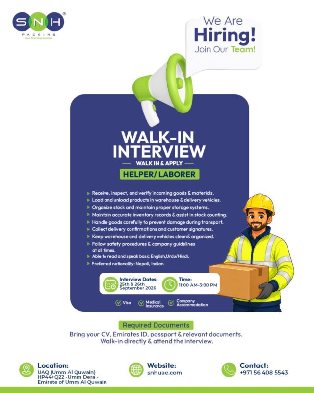 SNH Packing General Trading Walk in Interview Poster