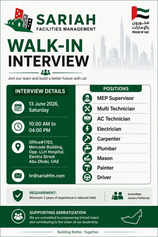 Sariah Facility Management Walk in Interview Poster