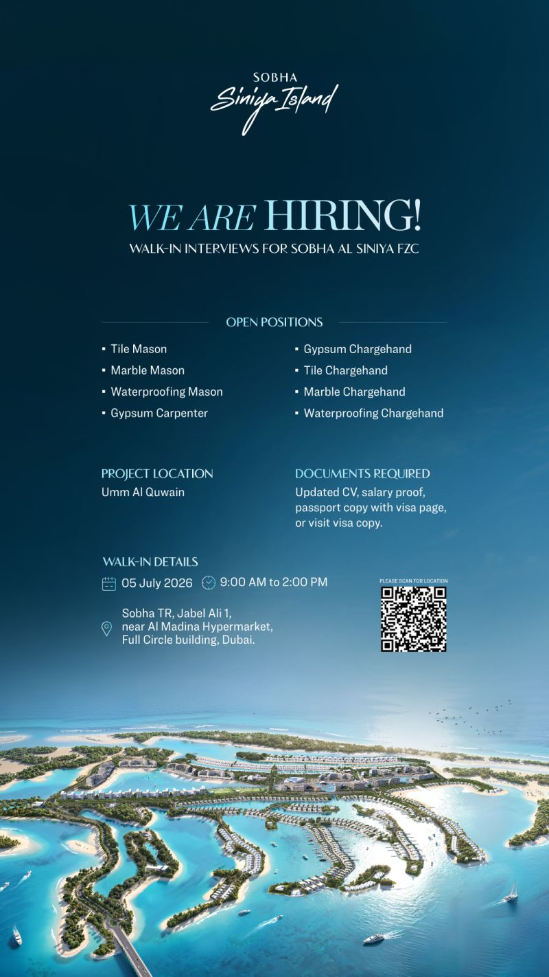 Sobha Al Siniya Walk in Interview in Dubai