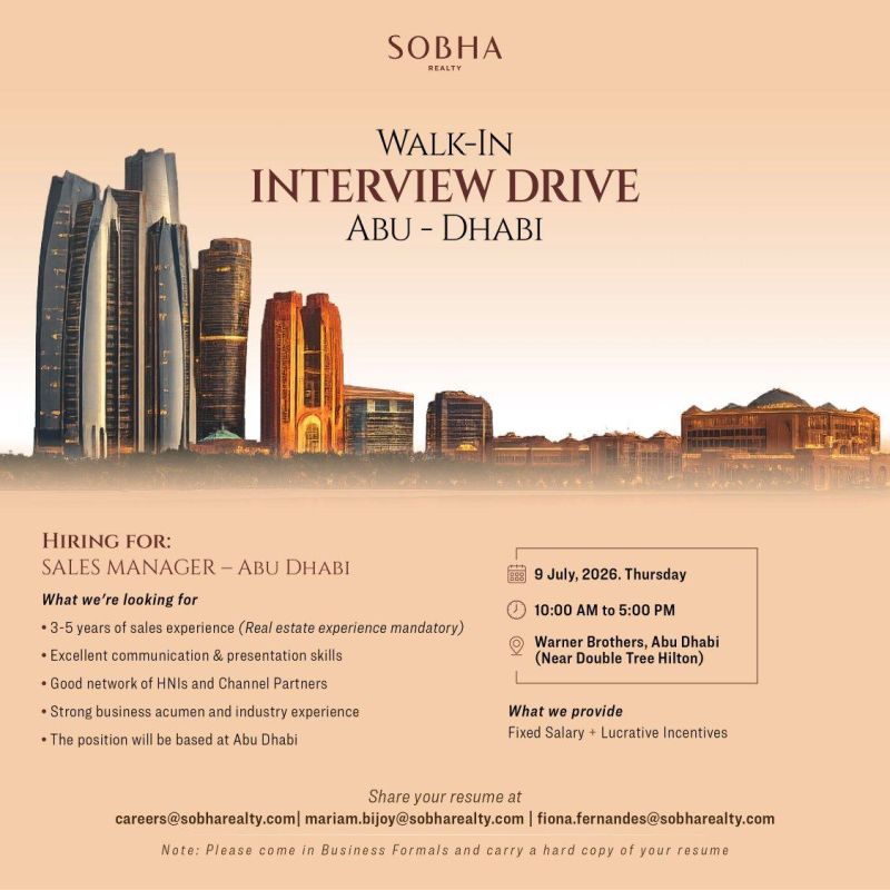 Sobha Realty Walk in Interview Poster