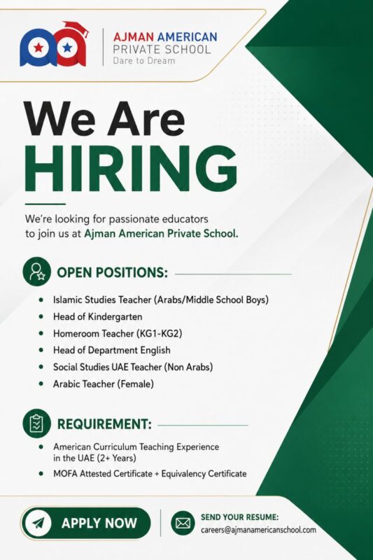 Ajman American Private School Recruitment Poster
