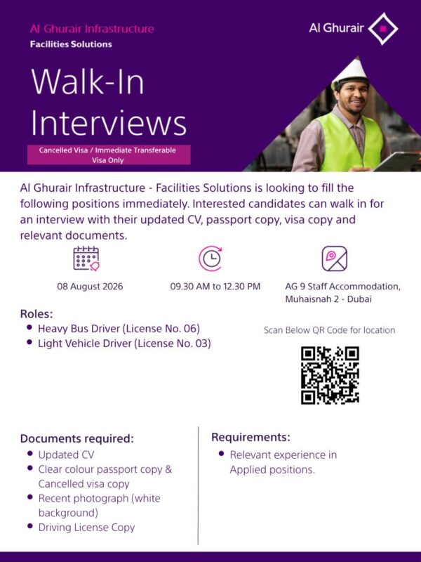 Al Ghurair Infrastructure Walk in Interview Poster