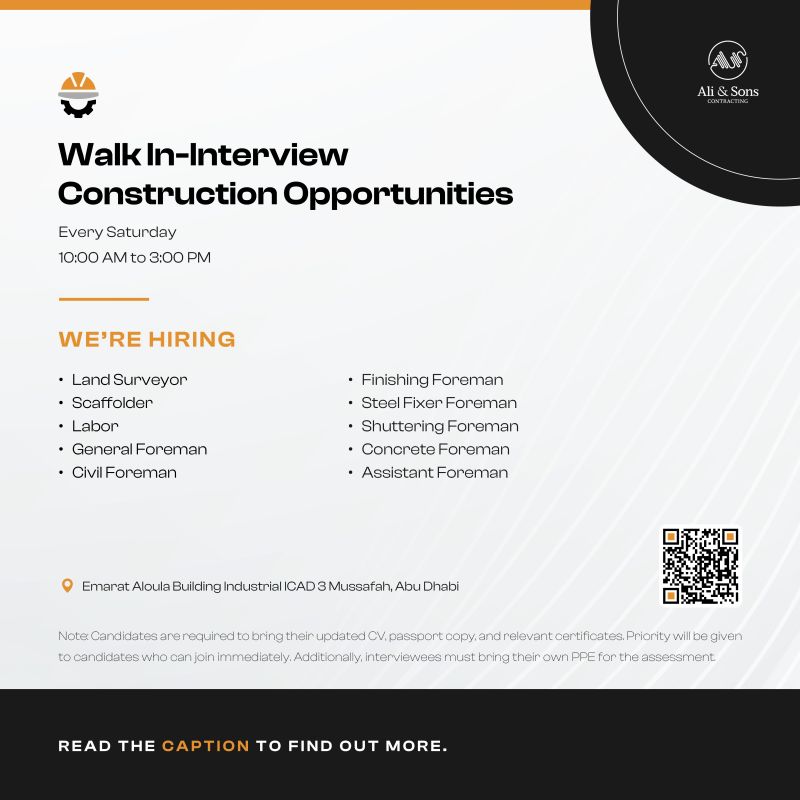 Ali & Sons Contracting Walk in Interview Poster