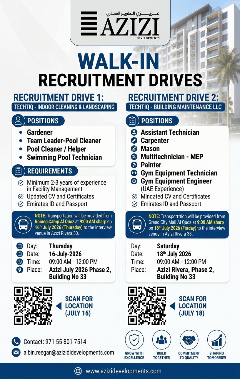 Azizi Developments Walk in Interview Poster