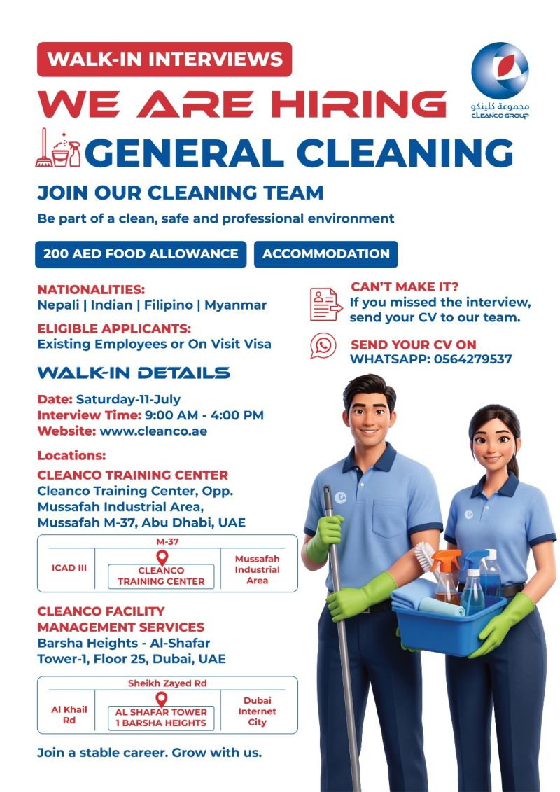 Cleanco Facilities Walk in Interview Poster