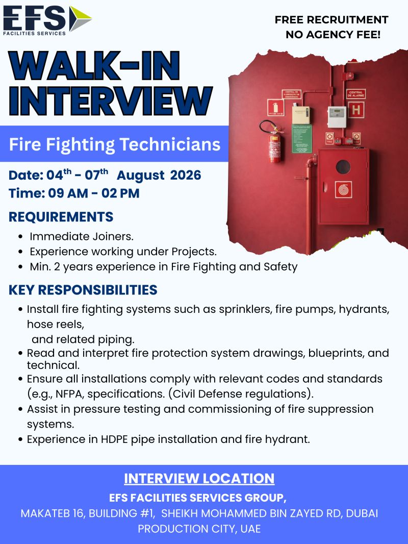 EFS Facilities Walk in Interview Poster