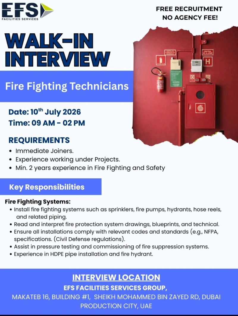 EFS Facilities Walk in Interview Poster
