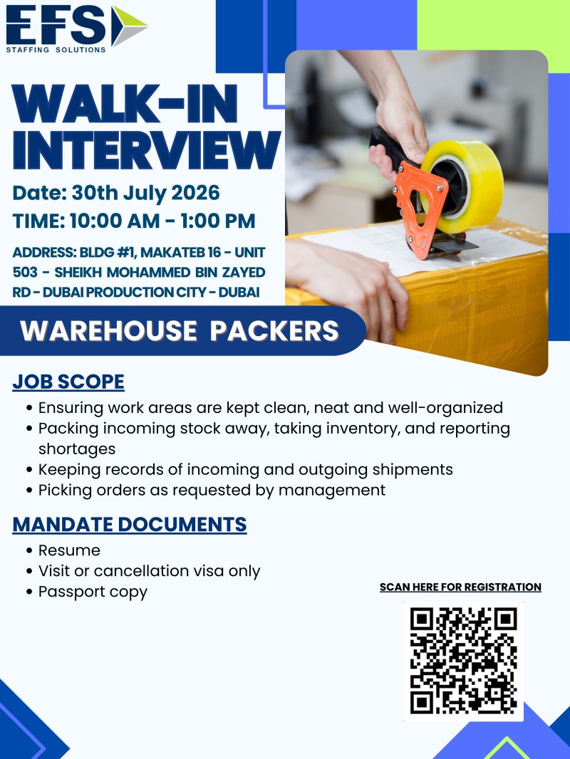 EFS Staffing Solutions Walk in Interview Poster