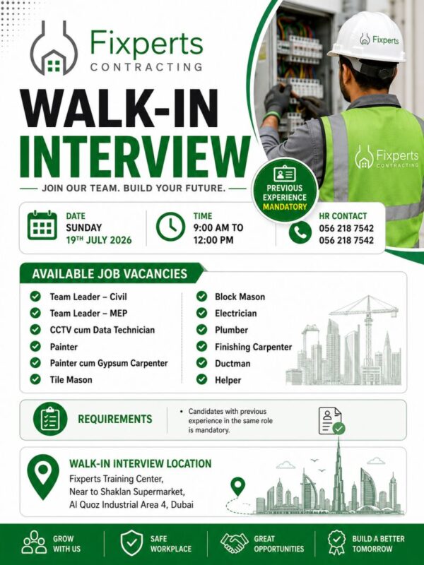Fixperts Contracting Walk in Interview Poster