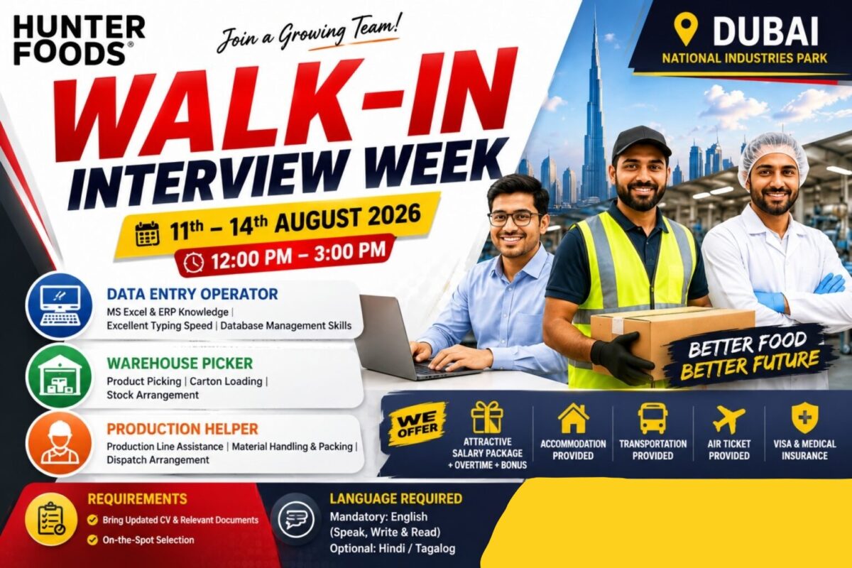 Hunter Foods Walk in Interview Poster