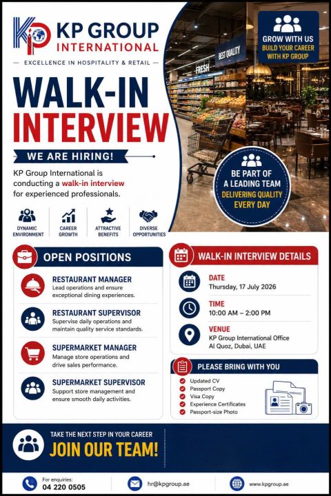 KP Group International Walk in Interview Poster