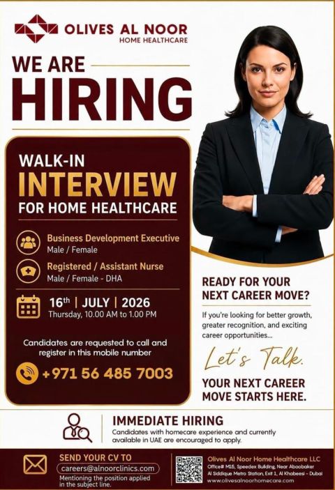 Olives Al Noor Home Healthcare Walk in Interview Poster