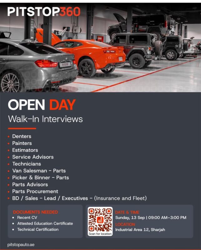 PitStop360 Open Day Walk in Interview Poster