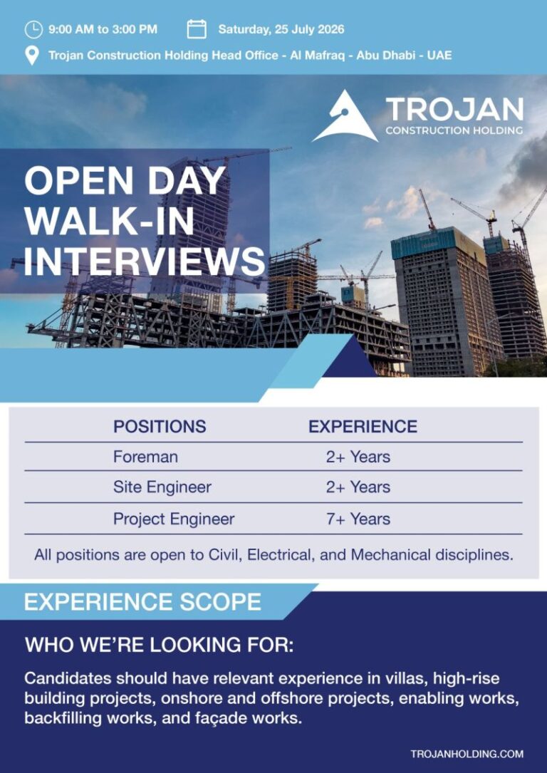 Trojan Construction Open Day Recruitment in Abu Dhabi
