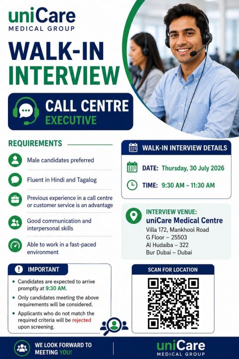 Unicare Medical Walk in Interview Poster