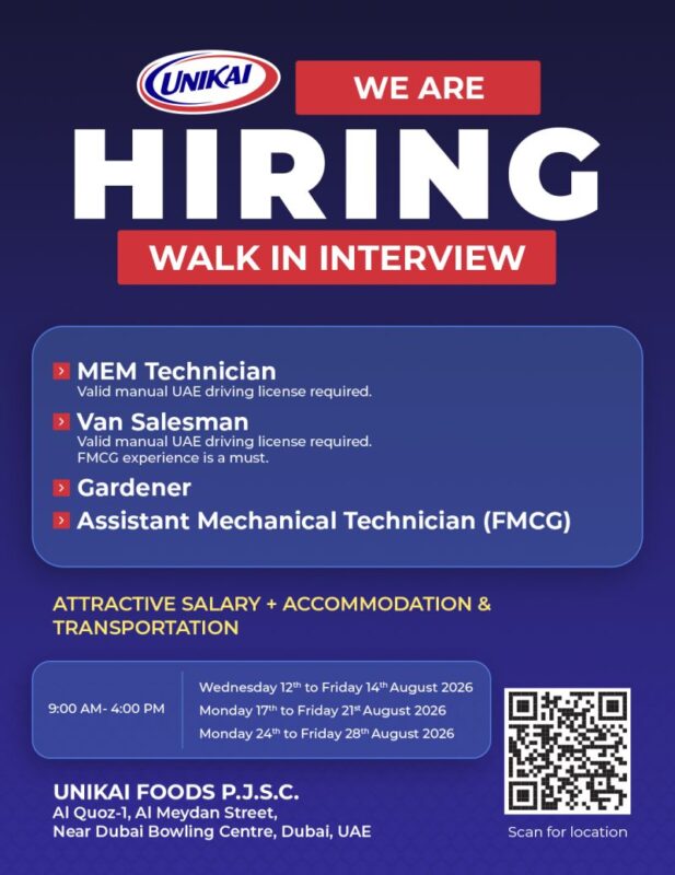 Unikai Foods Walk in Interview Poster