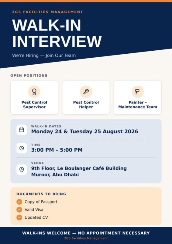 2GS Facilities Management Walk in Interview Poster