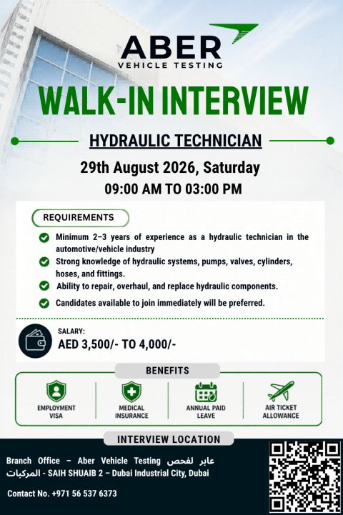 Aber Vehicle Testing Walk in Interview Poster